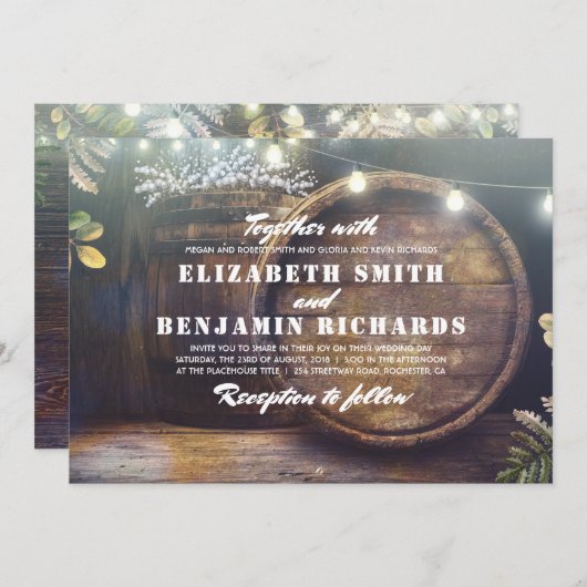 Rustikales Country String Lights Gipskraut Hochzei Einladung (Vorne/Hinten)