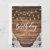 Rustikales Country String Lights Holocaust Birthda Einladung (Vorderseite)