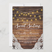 Rustikales Country String Lights Holzosen Sweet 16 Einladung (Vorderseite)