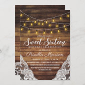 Rustikales Country String Lights Holzosen Sweet 16 Einladung (Vorne/Hinten)