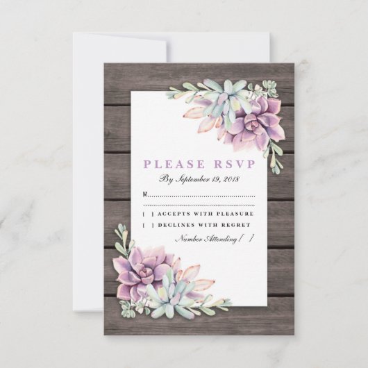 Rustikales Country succuled floral Wedding RSVP Karte (Vorderseite)