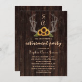 Rustikales Country Sunflower Antlers Retirement Pa Einladung (Vorne/Hinten)
