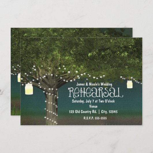 Rustikales Country Tree String Lights Probe Dinner Einladung (Vorne/Hinten)