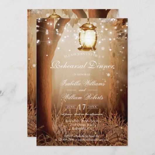 Rustikales Country Tree String Lights Probe Dinner Einladung (Vorne/Hinten)