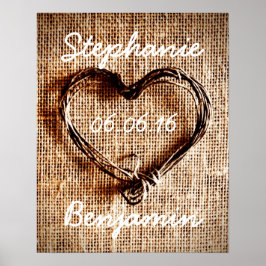 Rustikales Country Twine Heart Burlap Wedding Post Poster