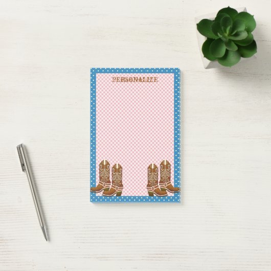 Rustikales Country Western Cowboy Boots personalis Post-it Klebezettel (Büro)
