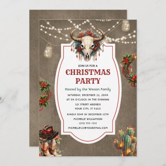 Rustikales Country Western Weihnachtsabend Party Einladung (Vorne/Hinten)