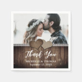 Rustikales Country Wood Burlap Lace Wedding Foto Serviette (Vorderseite)