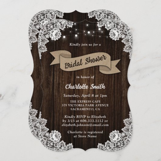 Rustikales Country Wood Burlap Ribbon Brautparty Einladung (Vorne/Hinten)