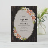 Rustikales Country Wood Floral High Tee Brautparty Einladung (Stehend Vorderseite)