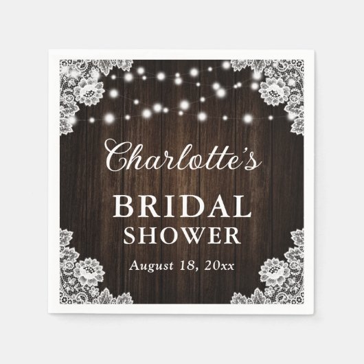 Rustikales Country Wood Floral Lace Brautparty Serviette (Vorderseite)