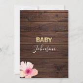 Rustikales Country Wood Floral Pink Gold Baby Dusc Einladung (Rückseite)