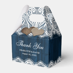 Rustikales Country Wood Lace Navy Blue Wedding Geschenkschachtel