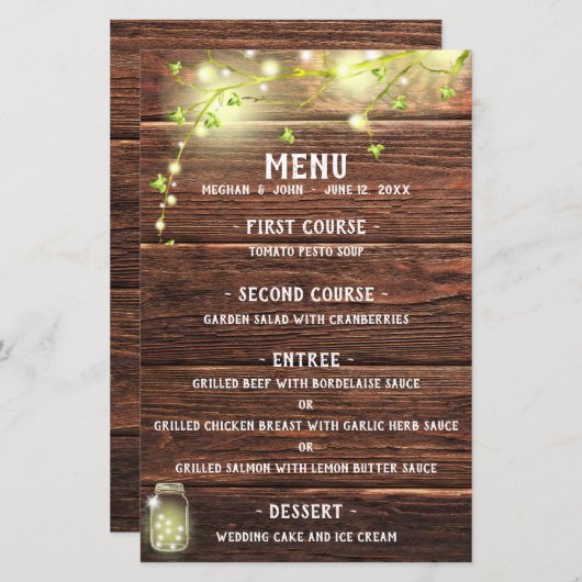 Rustikales Country Wood Mason Jar Lights Hochzeits (Vorne/Hinten)