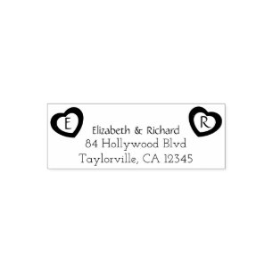 Rustikales Couple Hearts Hochzeitsfeier Rücksend Permastempel