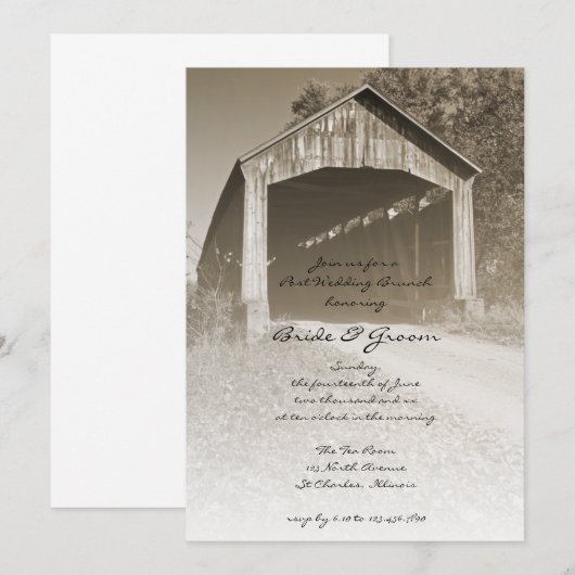Rustikales Covered Bridge Post Wedding Brunch Einladung (Vorne/Hinten)