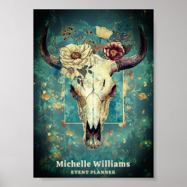 Rustikales Cow Skull Floral Boho Western Business  Poster