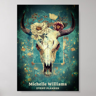 Rustikales Cow Skull Floral Boho Western Business Poster