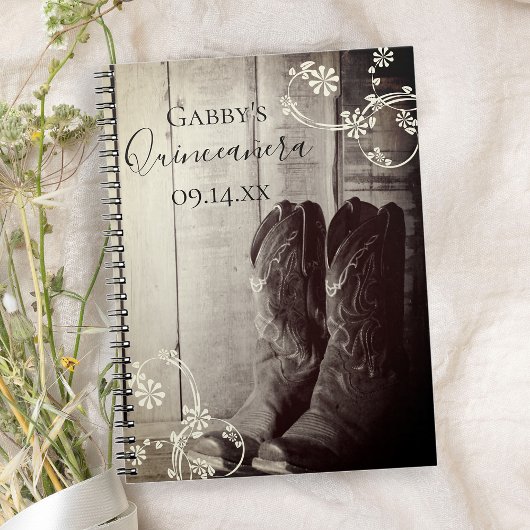 Rustikales Cowboy Boots Western Quinceañera Gästeb Notizblock