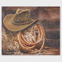 Rustikales Cowboy Hat Rope Hay Foto