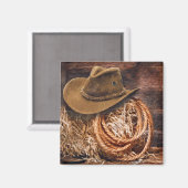 Rustikales Cowboy Hat Rope Hay Foto Magnet (Vorderseite/Rückseite)