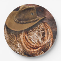 Rustikales Cowboy Hat Rope Hay Foto