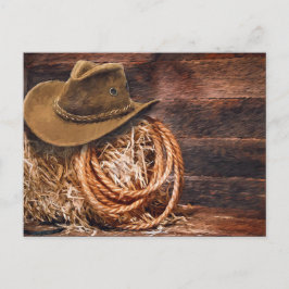 Rustikales Cowboy Hat Rope Hay Foto Postkarte