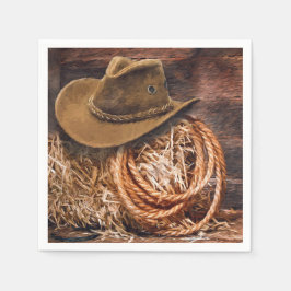 Rustikales Cowboy Hat Rope Hay Foto Serviette