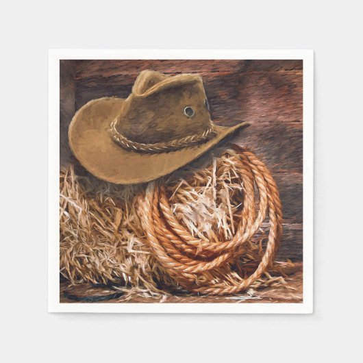 Rustikales Cowboy Hat Rope Hay Foto Serviette (Vorderseite)