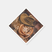 Rustikales Cowboy Hat Rope Hay Foto Serviette (Ecke)