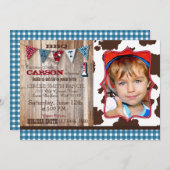 Rustikales Cowboy Western Thema Geburtstagseinladu Einladung (Vorne/Hinten)