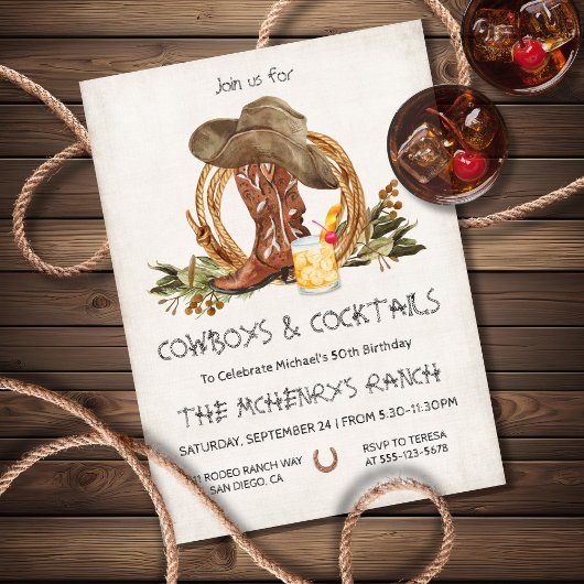 Rustikales Cowboys und Cocktails Party Einladung