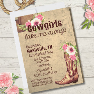 Rustikales Cowgirl 30. Geburtstag Nashville Einladung