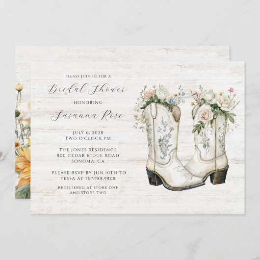 Rustikales Cowgirl Boots Brautparty Einladung (Vorne/Hinten)