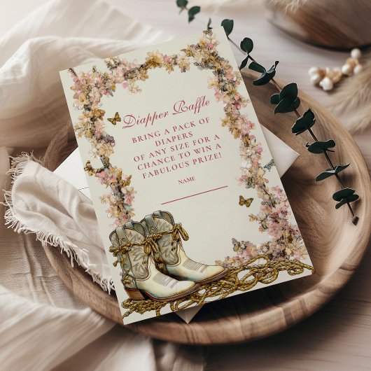 Rustikales Cowgirl Boots Diapper Raffle Begleitkarte