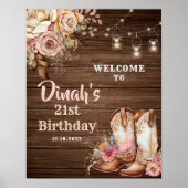Rustikales Cowgirl Boots Floral Geburtstag Begrüßu Poster (Vorne)