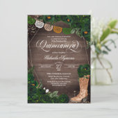 Rustikales Cowgirl Boots Green Rose Charro Quincea Einladung (Stehend Vorderseite)
