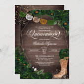 Rustikales Cowgirl Boots Green Rose Charro Quincea Einladung (Vorne/Hinten)