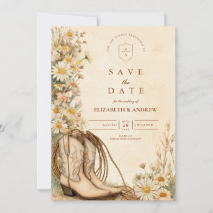 Rustikales Cowgirl Boots Wildblume Wedding Save The Date