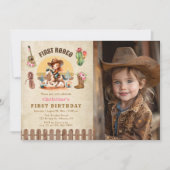 Rustikales Cowgirl First Rodeo 1. Geburtstag Foto Einladung (Vorderseite)