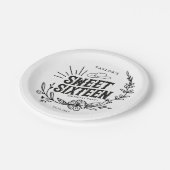 Rustikales Cowgirl Floral 16 . Geburtstag Geburtst Pappteller (Schrägansicht)