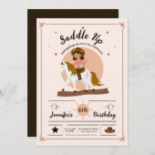 Rustikales Cowgirl Saddle 4. Geburtstag Einladung (Vorne/Hinten)