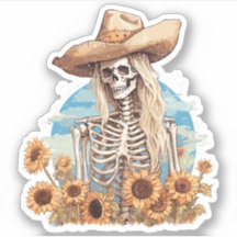 Rustikales Cowgirl-Skelett mit Sonnenblumen