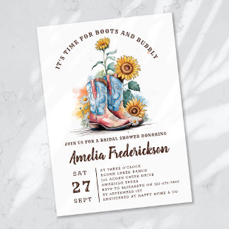 Rustikales Cowgirl Stiefel und Bubbly Brautparty Einladung