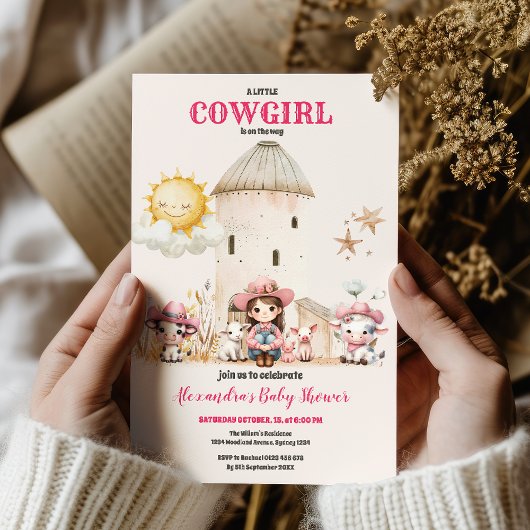 Rustikales Cowgirl Western Rosa Kuh Babydusche Einladung