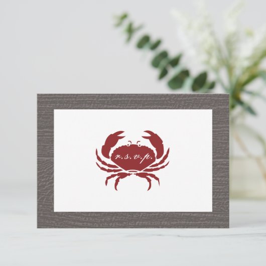 Rustikales Crab Wedding RSVP Karte (Stehend Vorderseite)