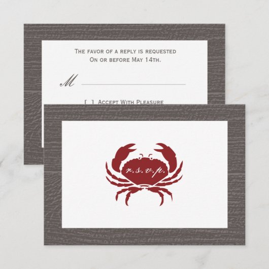 Rustikales Crab Wedding RSVP Karte (Vorne/Hinten)