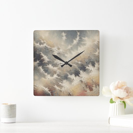 Rustikales Crackle Abstrakt Quadratische Wanduhr (Zuhause)