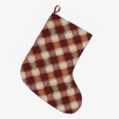 Rustikales Creme-Orange-Rostrot-Karomuster Großer Weihnachtsstrumpf (Vorderansicht (hängend))