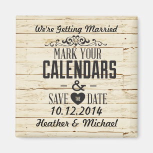 Rustikales Cremeholz Save the Date Hochzeit Magnet